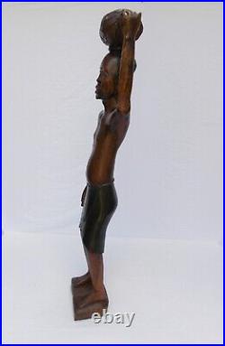 African Tribal statue 4 foot tall vintage hand carved wood sculpture