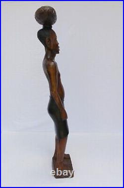 African Tribal statue 4 foot tall vintage hand carved wood sculpture