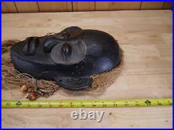 African Wood Carved Vintage Art Sculpture Ceremonial Tribal Mask With Hair