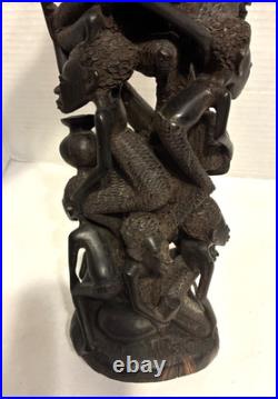 African Wood Makonde Sculpture Tree Of Life Vintage Rare 12.5