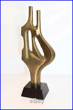 Alain Chervet Vtg Mid Century French Modern Brass Wood Table Sculpture Jere