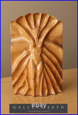 Amazing! Art Deco Handcarved Wood Sculpture! Vtg Beautiful 30's 40's Woman MCM