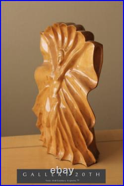 Amazing! Art Deco Handcarved Wood Sculpture! Vtg Beautiful 30's 40's Woman MCM