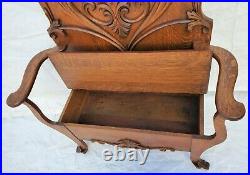 American Oak Hall Seat / Hall Tree With Hooks, Mirror, & Storage Bench