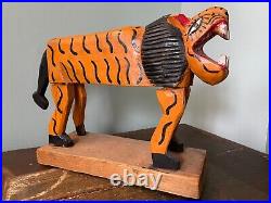 American Vintage Outsider Folk Art Wood Carving of Tiger