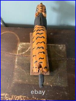 American Vintage Outsider Folk Art Wood Carving of Tiger