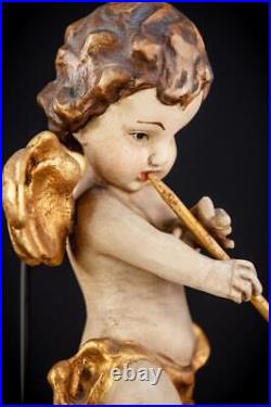 Angel Sculpture Archangel Musician Wooden Figure Vintage Wood Statue 11.8