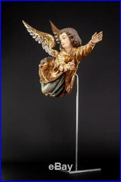 Angel Sculpture Wood Carving Statue Archangel Wooden Antique Vintage 17