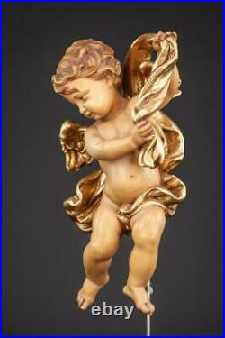 Angel Sculpture Wood Carving Statue Wooden Archangel Figure Vintage 11