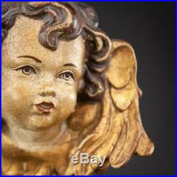 Angel Sculpture Wood Carving Statue Wooden Archangel Vintage Figure 16.5