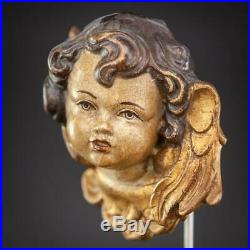 Angel Sculpture Wood Carving Statue Wooden Archangel Vintage Figure 16.5