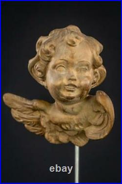 Angel Sculpture Wood Carving Statue Wooden Vintage Archangel Figure