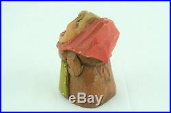 Anri BIG MOUTH Toothpick Match Holder Early Vintage Wood Carving Woman