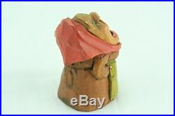 Anri BIG MOUTH Toothpick Match Holder Early Vintage Wood Carving Woman