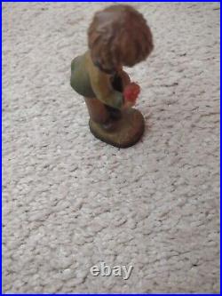 Anri Wood Carving New Vintage Boy Holding A Rose 3 1/2 Inches Tall