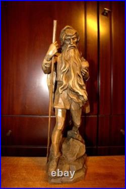 Antique 16 Hand Carved Wood Mountain Mining Spirit Rubezahl Statue Sculpture