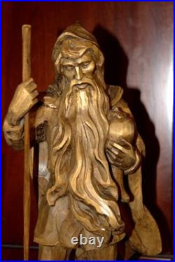 Antique 16 Hand Carved Wood Mountain Mining Spirit Rubezahl Statue Sculpture