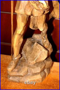 Antique 16 Hand Carved Wood Mountain Mining Spirit Rubezahl Statue Sculpture