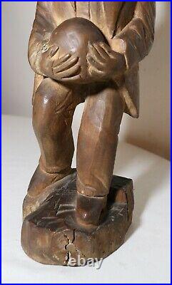 Antique 1800's Folk Art hand carved wood figural man sculpture statue figure