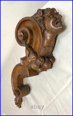 Antique 1800's hand carved figural wood architectural salvage devil sculpture