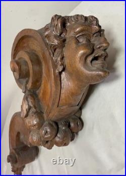 Antique 1800's hand carved figural wood architectural salvage devil sculpture