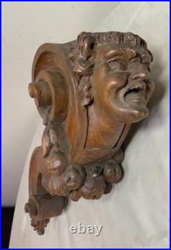 Antique 1800's hand carved figural wood architectural salvage devil sculpture