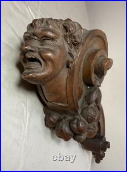 Antique 1800's hand carved figural wood architectural salvage devil sculpture