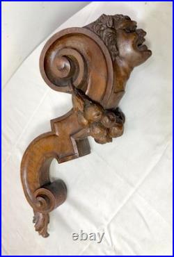 Antique 1800's hand carved figural wood architectural salvage devil sculpture