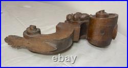 Antique 1800's hand carved figural wood architectural salvage devil sculpture