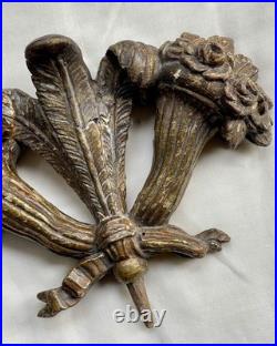 Antique 18th or 19th Century Gilt Wood Carving Prince Of Wales Feather & Florals