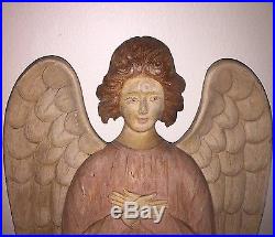 Antique 21 American FOLK ART Hand Carved Wood Angel Sculpture Vintage Christmas