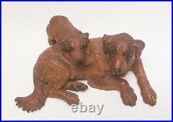 Antique 4.5in Signed J TJ St Bernard Dog Pup Black Forest Wood Carving German 44