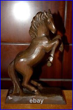 Antique 9.6 Wood Carving Hand Carved Rearing Horse Statue Figure Sculpture Gift