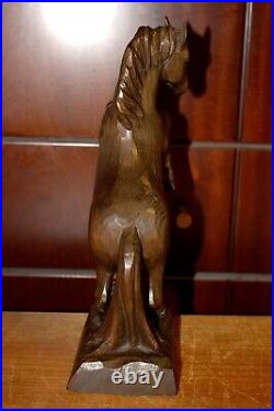 Antique 9.6 Wood Carving Hand Carved Rearing Horse Statue Figure Sculpture Gift