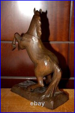 Antique 9.6 Wood Carving Hand Carved Rearing Horse Statue Figure Sculpture Gift