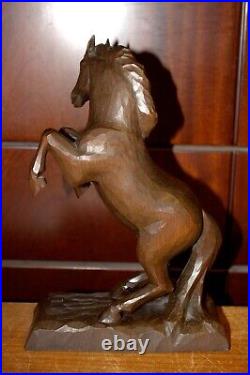 Antique 9.6 Wood Carving Hand Carved Rearing Horse Statue Figure Sculpture Gift