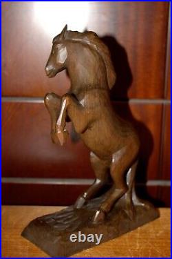 Antique 9.6 Wood Carving Hand Carved Rearing Horse Statue Figure Sculpture Gift