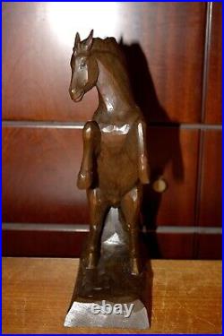 Antique 9.6 Wood Carving Hand Carved Rearing Horse Statue Figure Sculpture Gift