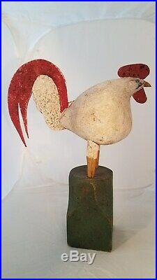 Antique Americana Vintage Art Hand Painted and Carved Wood Folk Art Chicken