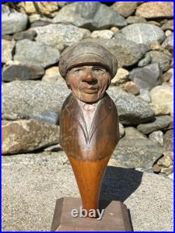 Antique Anri Italy Mechanical Hand Carved Painted Wood Nutcracker Man in Cap EX+