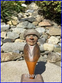 Antique Anri Italy Mechanical Hand Carved Painted Wood Nutcracker Man in Cap EX+