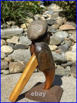 Antique Anri Italy Mechanical Hand Carved Painted Wood Nutcracker Man in Cap EX+