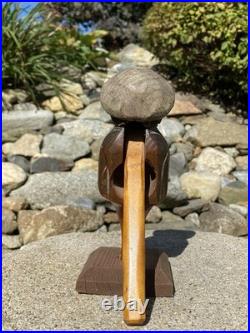 Antique Anri Italy Mechanical Hand Carved Painted Wood Nutcracker Man in Cap EX+