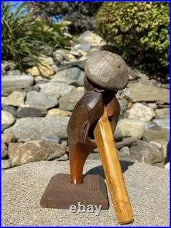 Antique Anri Italy Mechanical Hand Carved Painted Wood Nutcracker Man in Cap EX+