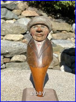 Antique Anri Italy Mechanical Hand Carved Painted Wood Nutcracker Man in Cap EX+