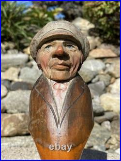 Antique Anri Italy Mechanical Hand Carved Painted Wood Nutcracker Man in Cap EX+