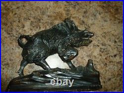 Antique Black Forest Wild Boar Hand Carved Wood Statue Mantel Piece 8x9