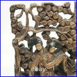 Antique Carved Chinese Japanese Oriental Wood Bookends Book Ends
