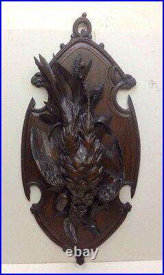 Antique Carved Pheasant, Oak Wood Sculpture, Hunting Game, Wall Plaque, Russian