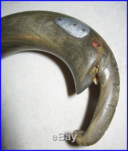 Antique Carved Ram Horn Sterling Wood Elephant Head Walking Stick Cane Sculpture